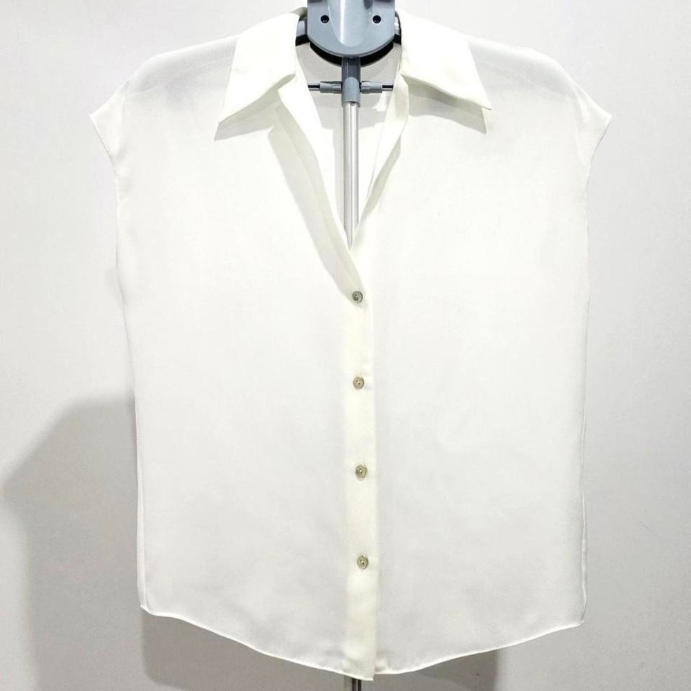 Vince Womens Off White Sleeveless Button Down Blouse Cap XS V067611833